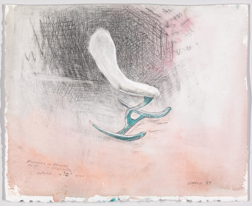 A white foot-like form hovers above teal abstract shapes on a faded pink background.