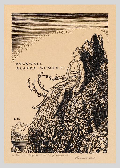 A seated woman atop a rocky hill holds a vine while looking upward.