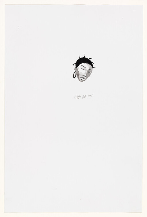 A small black-and-white portrait of a woman with a hoop earring and the words "And so on" below.