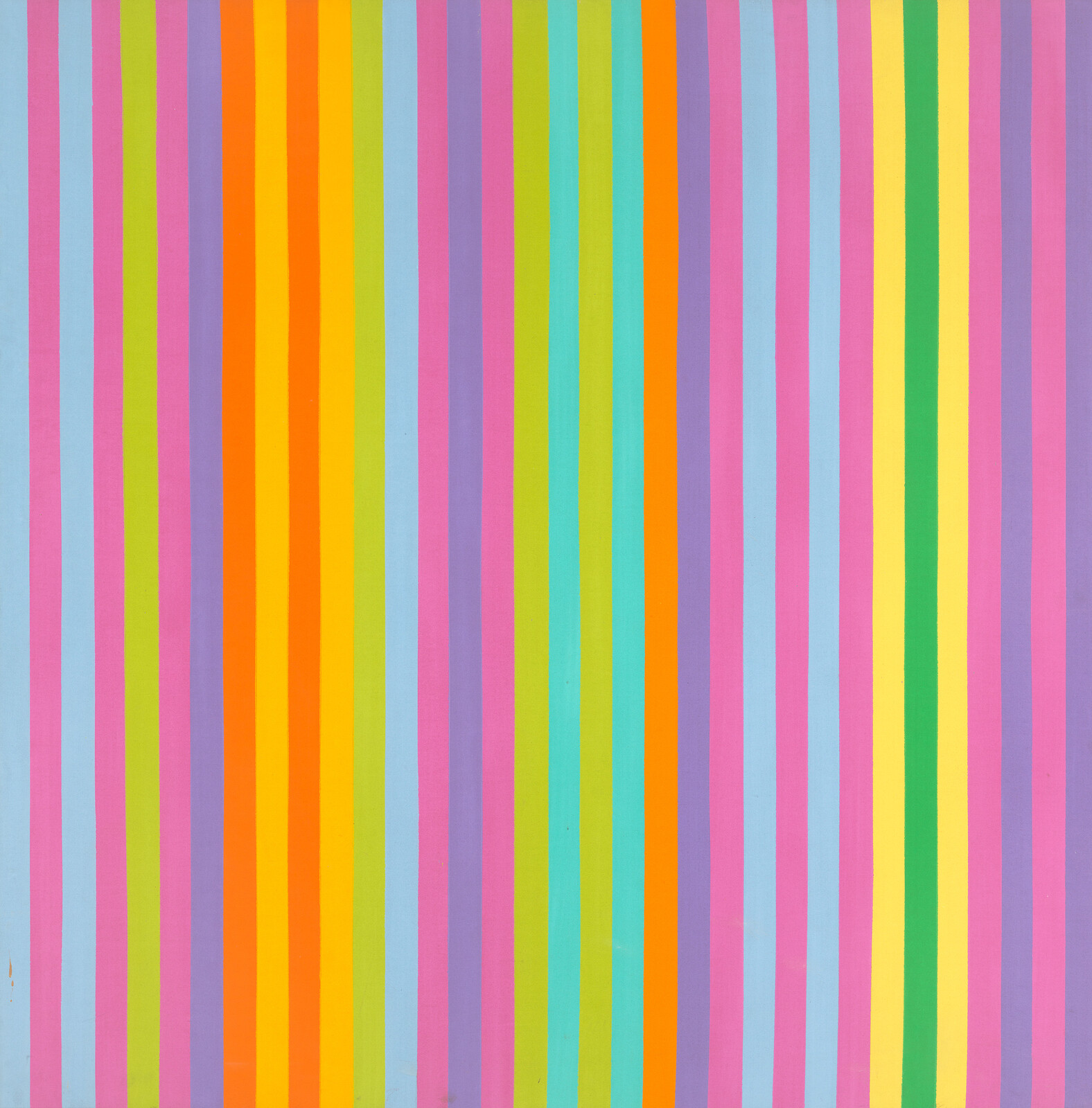 Compact columns of narrow lines in sky blue, candy pink, lime green, lavender, orange, turquoise, and kelly green alternating in a seemingly random order.