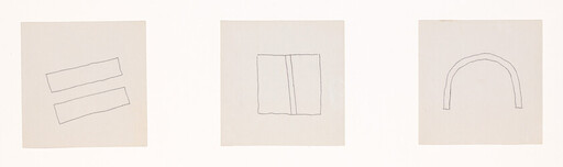 Three minimalist pencil sketches: two slanted bars, an open book, and a simple arch.