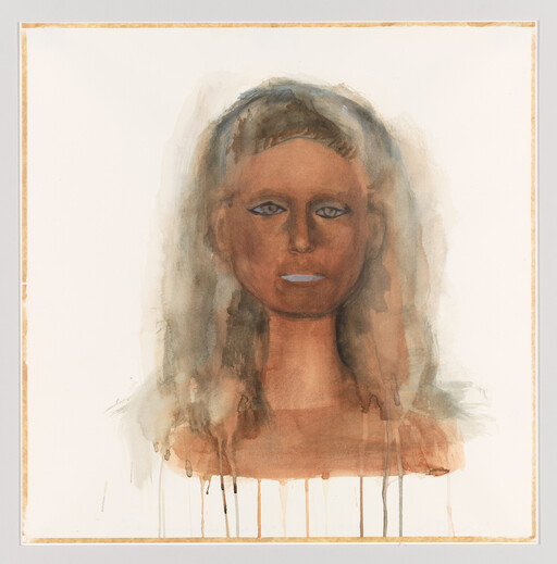 A watercolor portrait of a woman with long hair and soft, dripping brown tones.