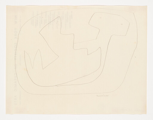 Large hand-drawn pencil outline of abstract organic shapes on pale paper with artist signature.