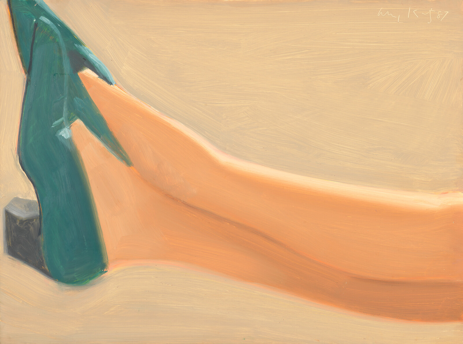 A flowing peach-colored fabric stretches across the canvas from a green anchor on the left.