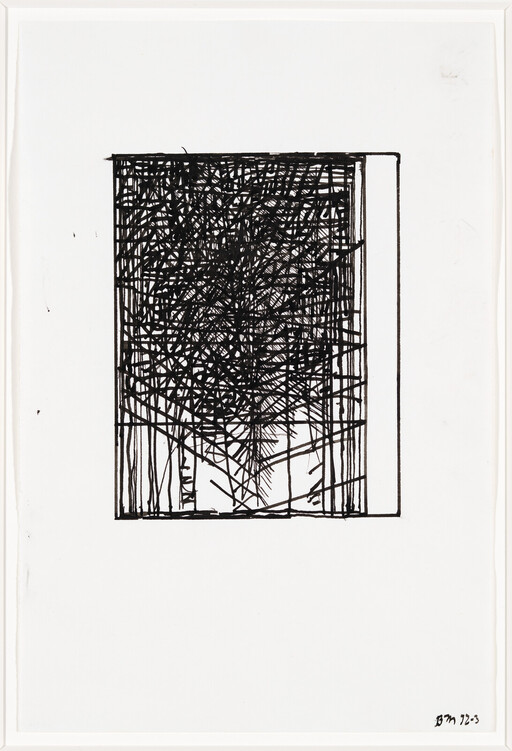 Dense black crosshatched rectangle with vertical lines inside a white page.