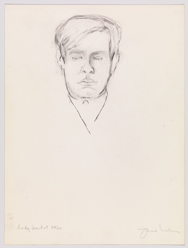 Pencil sketch of a young man's head and shoulders with eyes closed and neutral expression.