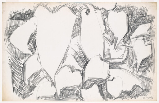 Large overlapping leaf and fruit shapes sketched in bold pencil lines across the page.