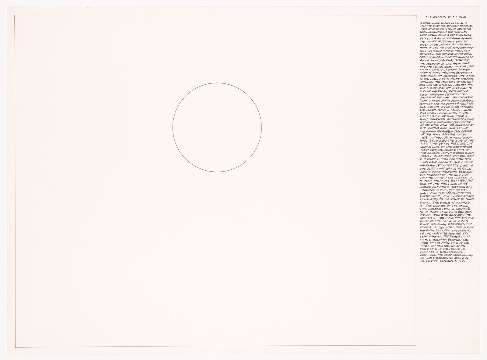 Large blank sheet with a thin circle near the top center and handwritten notes along the right edge.
