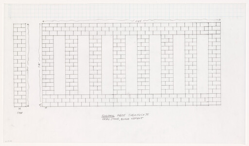 Architectural sketch of a long brick wall with evenly spaced tall vertical openings and measurements.