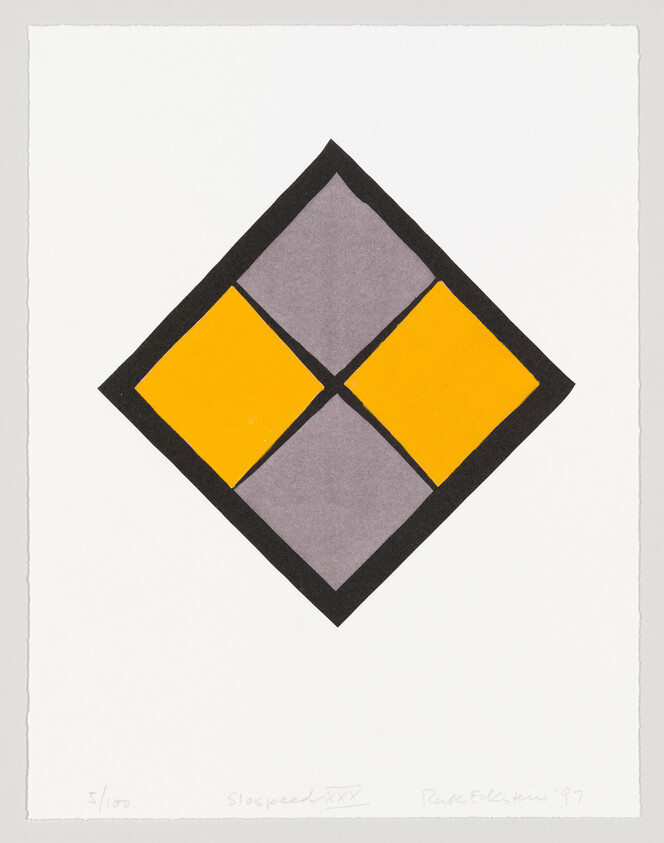 A centered diamond of four colored squares, two yellow and two gray, outlined in black.
