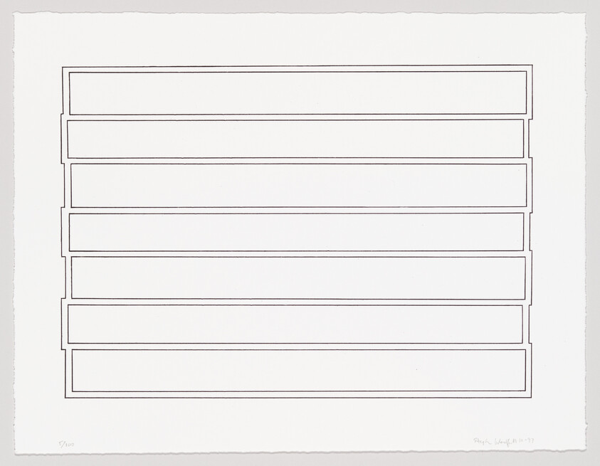 Seven empty horizontal rectangular boxes outlined and stacked evenly on a white background.
