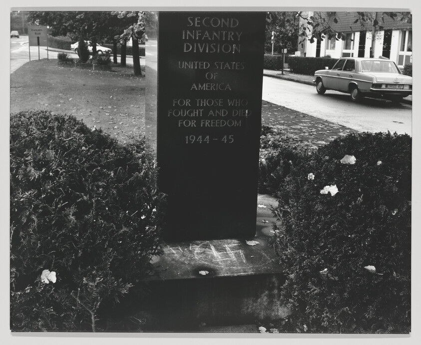 Second Infantry Division memorial reads, "For those who fought and died for freedom, 1944–45."