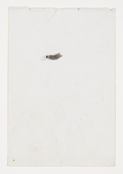 A mostly blank sheet of paper with a small dark ink smudge near the top center.