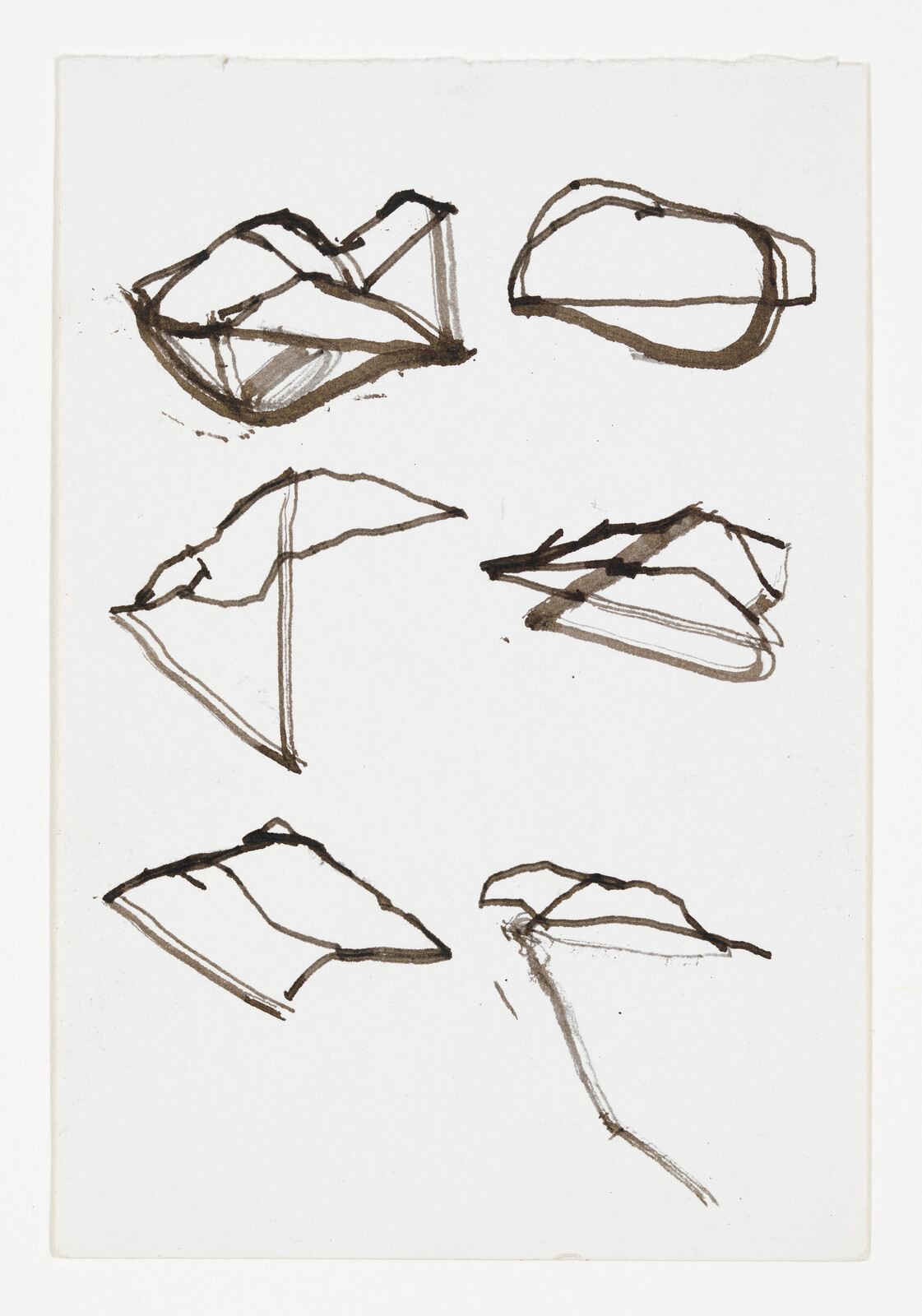 Six quick ink sketches showing different lip shapes and mouth profiles on white paper.