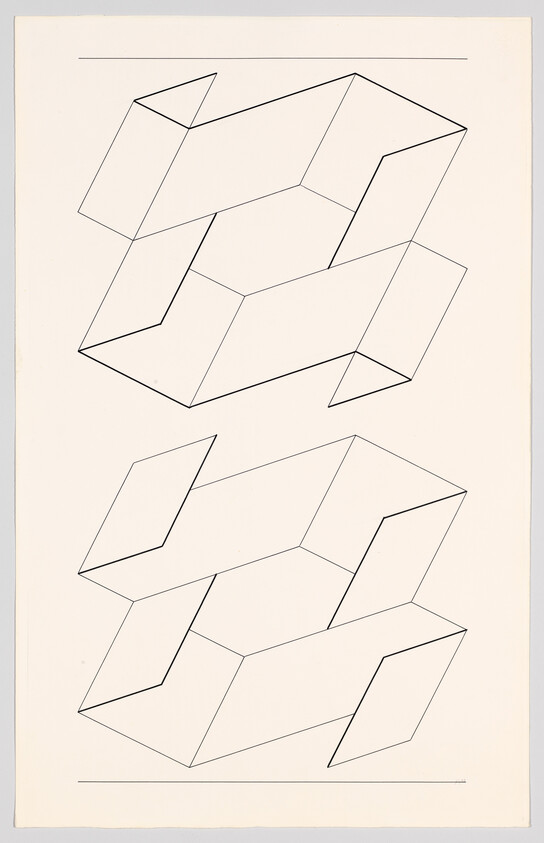 Two identical interlocking impossible ribbon shapes drawn in thin black lines on a light background.