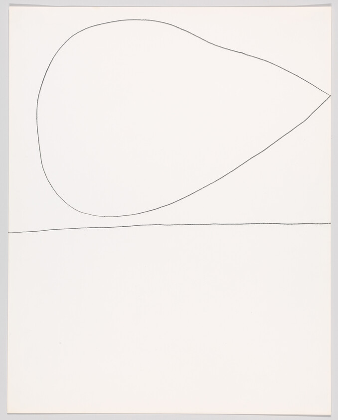 Large irregular teardrop shape outlined above a thin horizontal line on a blank background.