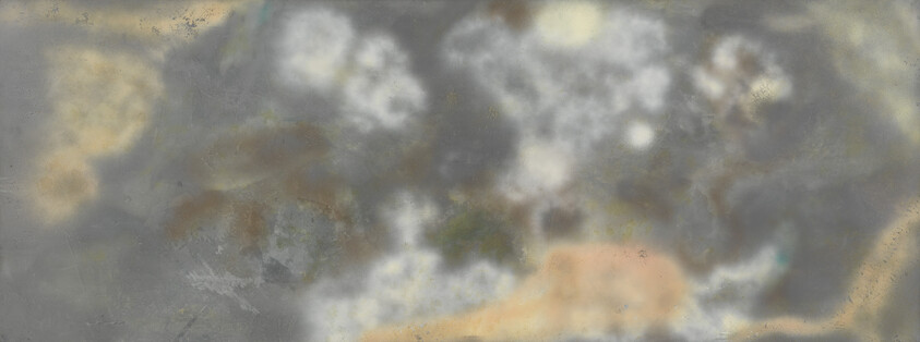 A stained, cloudy surface with pale blotches and brown streaks resembling weathered plaster.