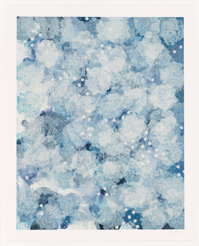 Layered blue and white circular shapes overlap like soft bubbles across the page.