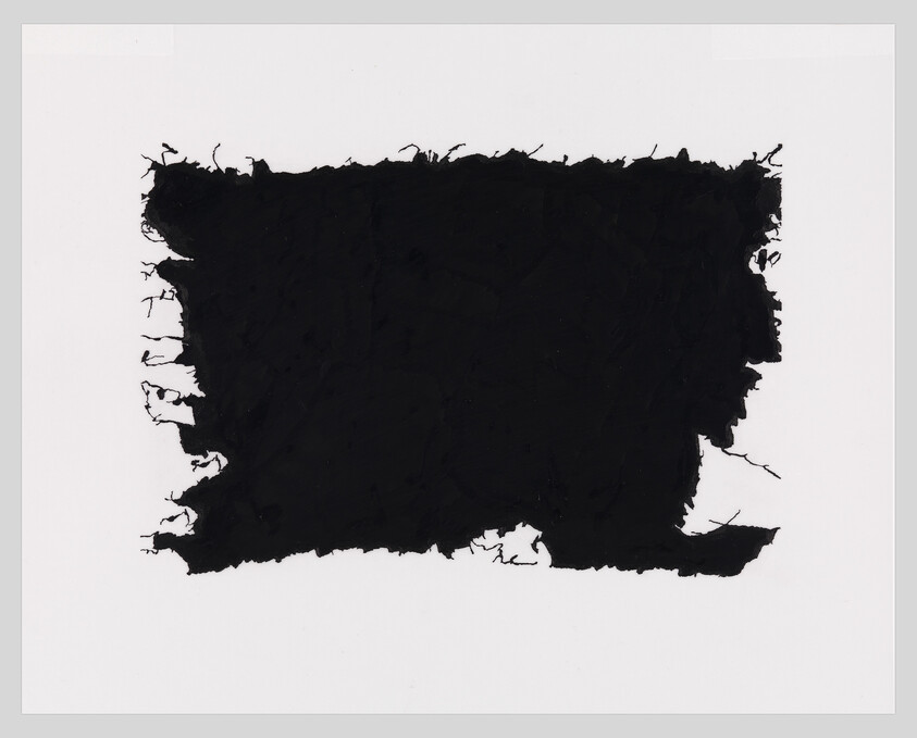 A large torn black fabric rectangle with frayed edges centered on a white background.