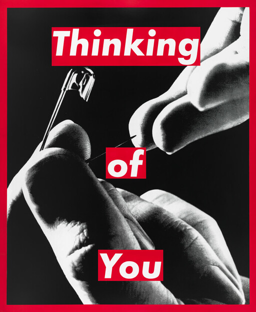 Hands threading a thin needle with the phrase Thinking of You overlaid.