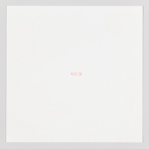 Small red numbers "0459" printed in light orange at the center of a large blank white square.