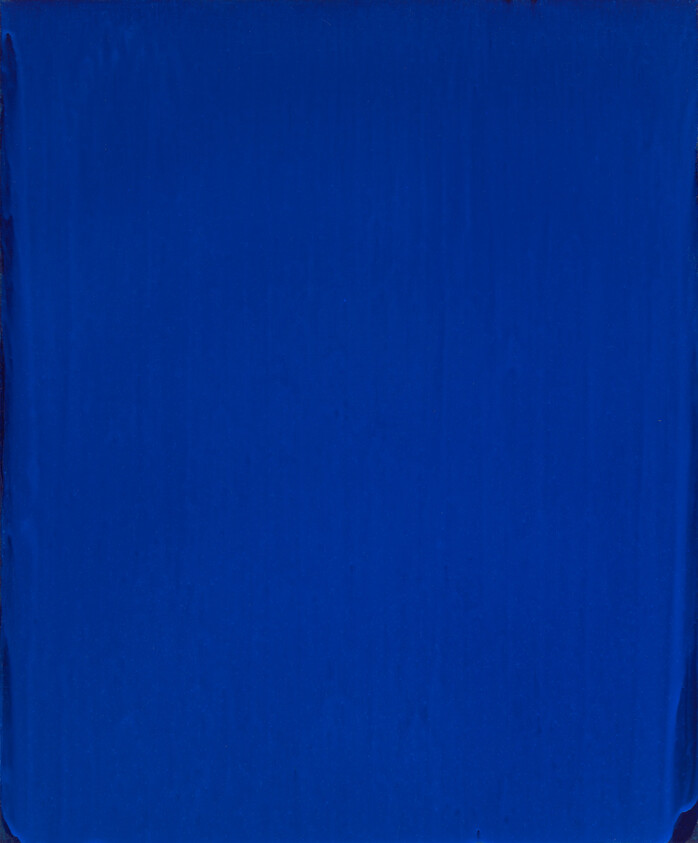 Solid deep blue painted canvas with subtle brush texture and slightly darker edges.