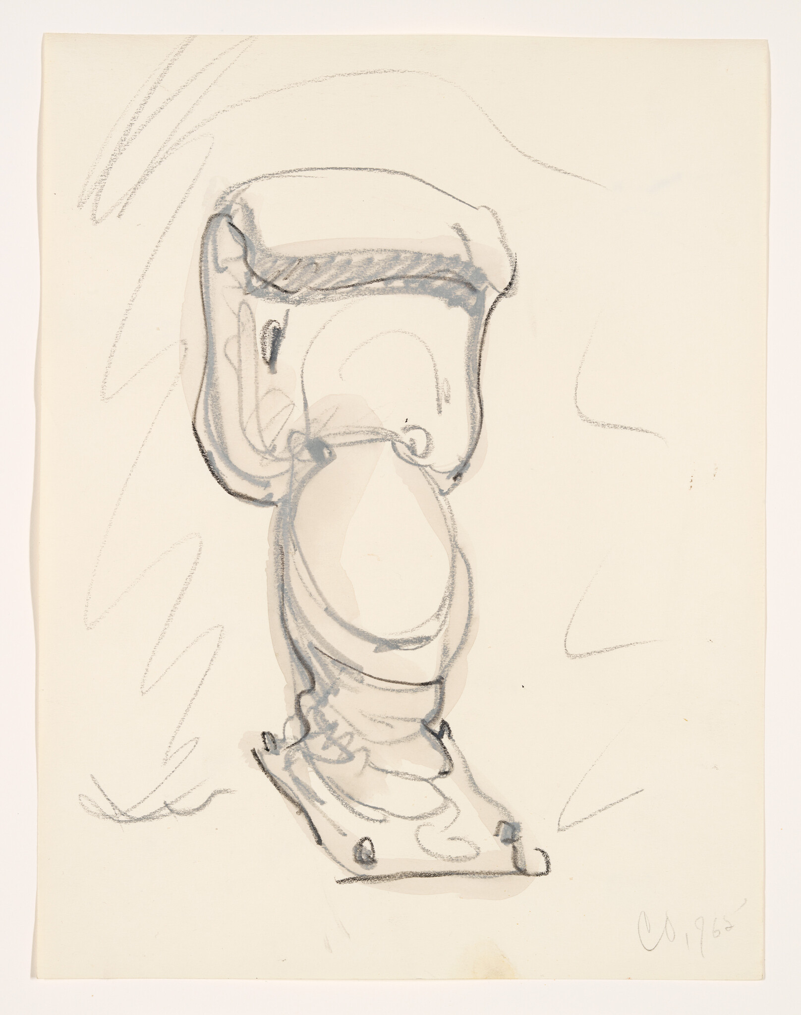 Sketch of a toilet with simple lines and shading, dated 1965 in the corner.
