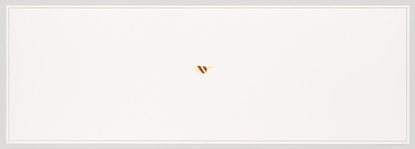 Small yellow and brown striped bee icon centered on a large blank white background.