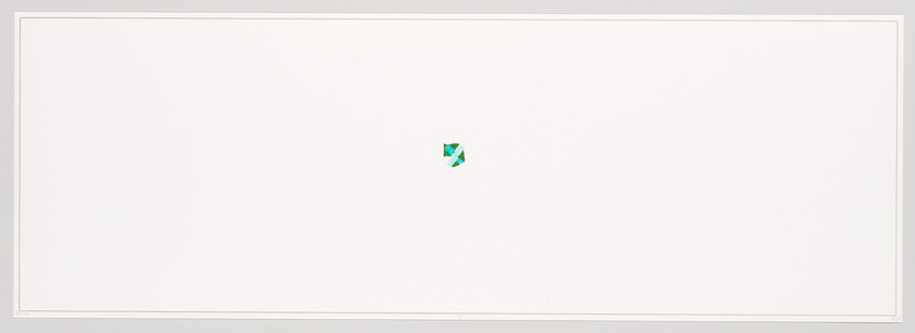 Small green geometric logo centered on a large white rectangular background.