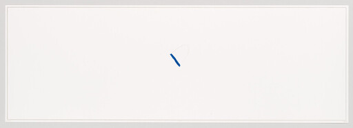 Small blue brushstroke near the center on a wide white canvas.