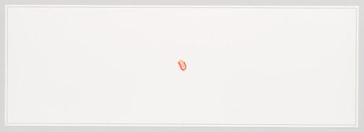 Small red-orange curved paint stroke near the center on a large white background.