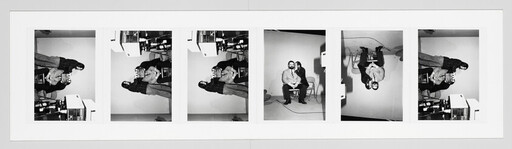 Contact sheet showing black-and-white studio portraits of a seated couple and a standing photographer.