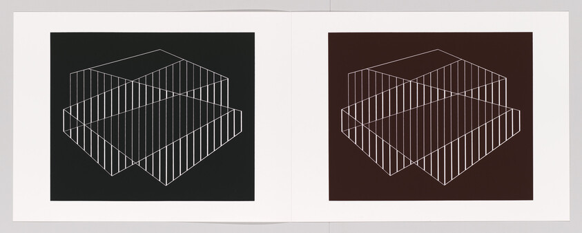 Two adjacent rectangular wireframe shapes with vertical stripes, shown on dark and brown backgrounds.
