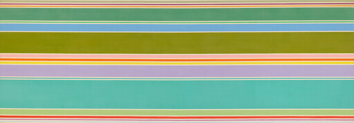 Wide horizontal bands of pastel and bright colors create evenly spaced stripes across the canvas.