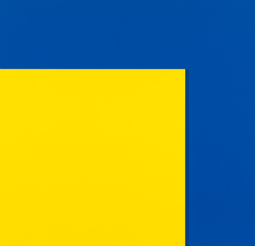 Bright yellow rectangle covers most of the frame, set against a deep blue background with visible edges.