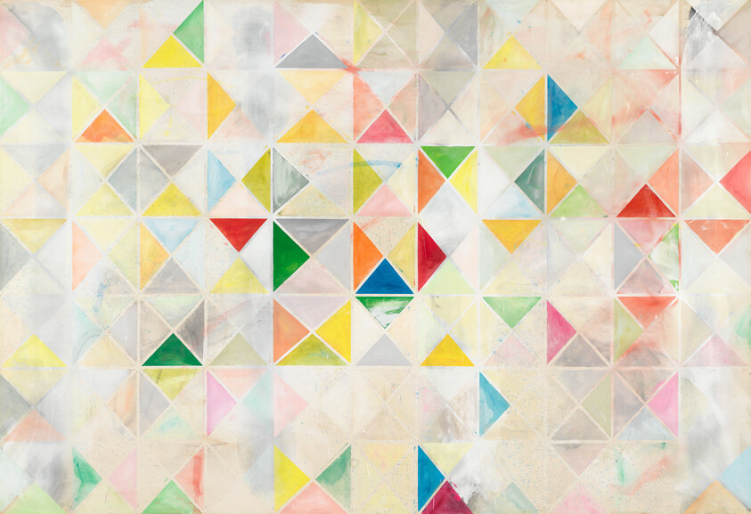 A grid of pastel and bright colored triangles forming an abstract geometric pattern across the canvas.