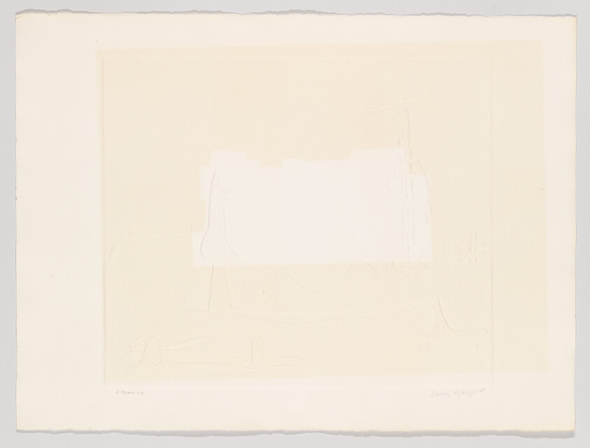 Faint embossed off-white paper showing a central pale rectangle and subtle surrounding texture.