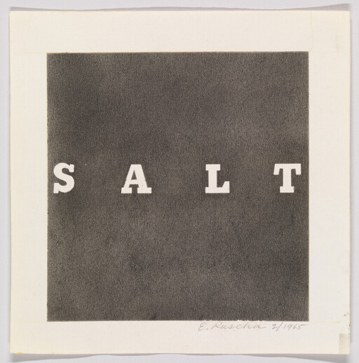 Large dark square with the word S A L T spelled out in spaced white capital letters.