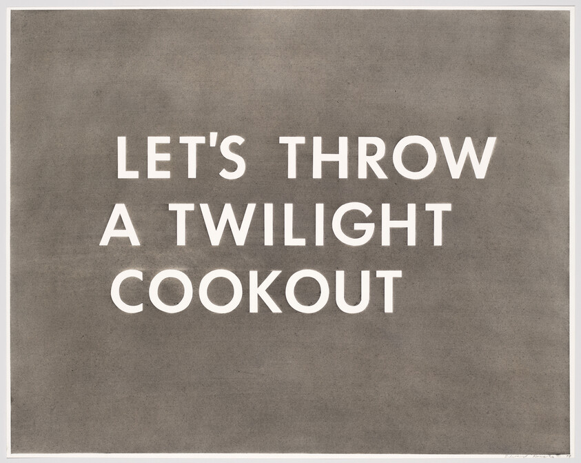 Bold poster reading "Let's throw a twilight cookout" on a plain gray background.