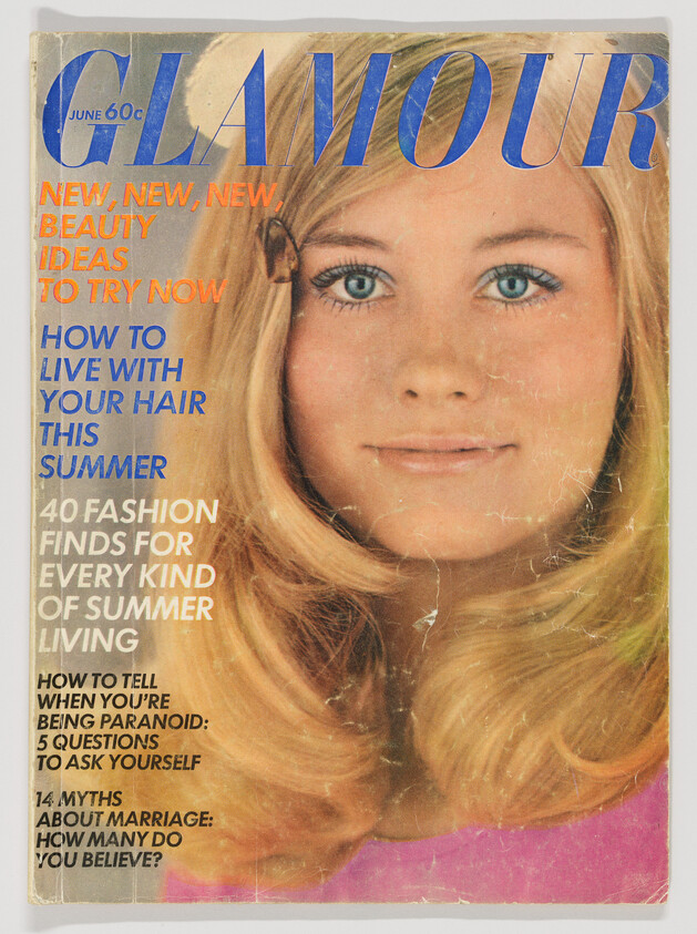 Glamour magazine cover showing a close-up of a young blonde woman with blue eyes.