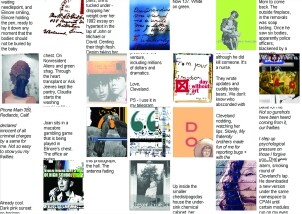 Collage of many small thumbnail images and handwritten notes arranged in a grid.