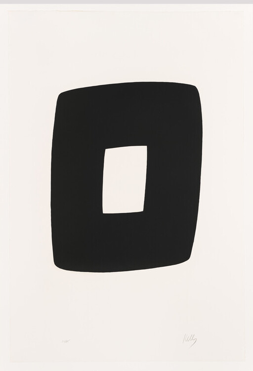 A large irregular black rounded square with a centered rectangular cutout on a white background.