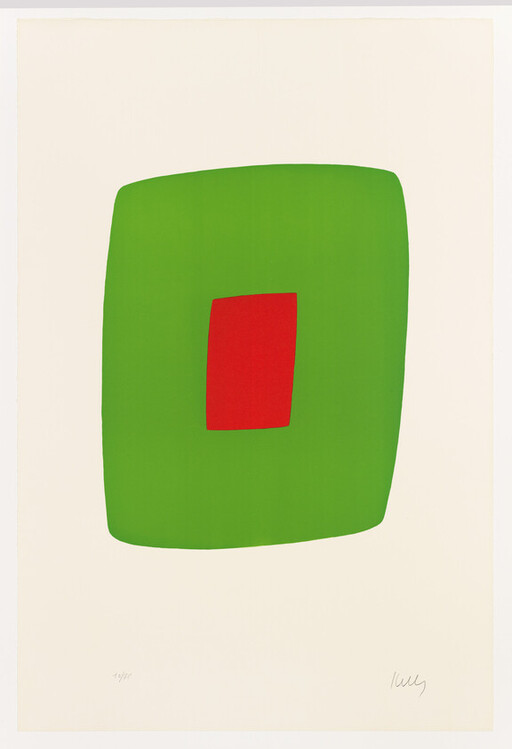 A large green rounded rectangle with a smaller red rectangle centered on a pale background.