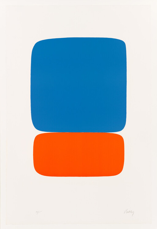 Two large rounded rectangles stacked vertically, bright blue above and orange below on white background.