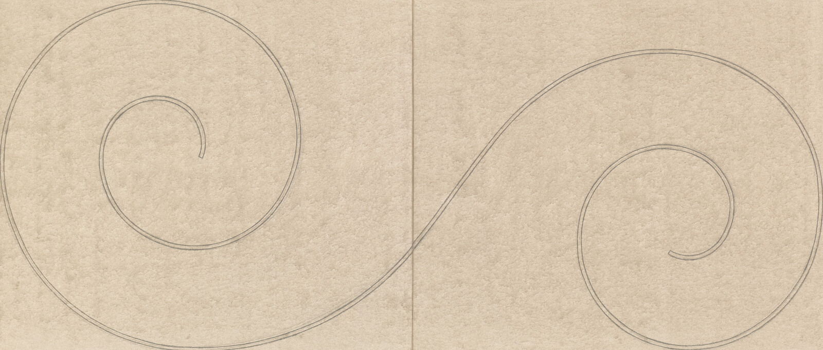 A pencil-drawn infinity symbol (∞) on textured paper, divided in the middle where the paper seems to be folded or creased.