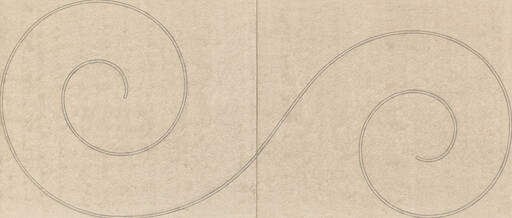 Two delicate spiral pencil lines mirror each other across a central seam on textured paper.