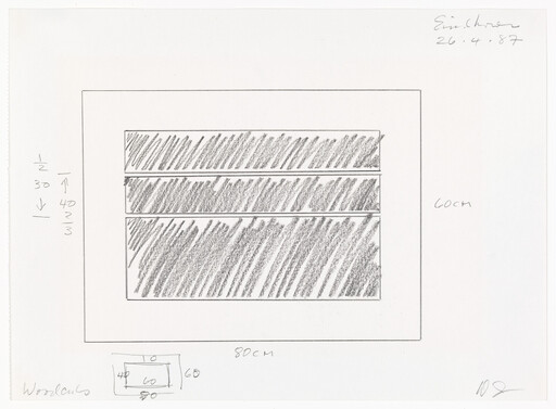 Three horizontal shaded rectangles centered inside a hand-drawn rectangular frame with measurements.