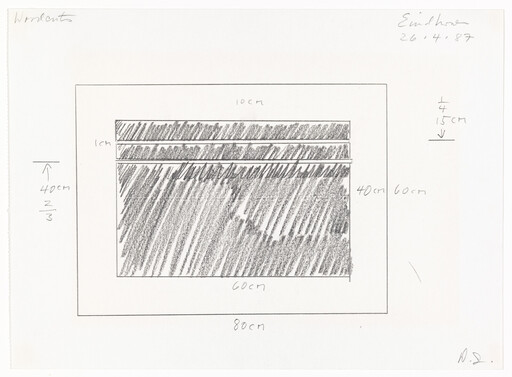 Rectangular pencil sketch showing an inner shaded panel with handwritten measurements around the edges.