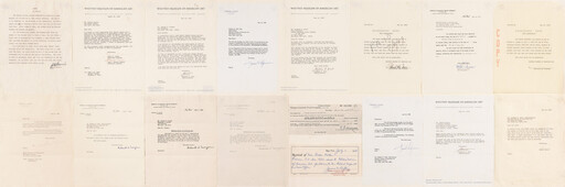 Rows of vintage typed letters and documents, many with Whitney Museum of American Art letterhead.