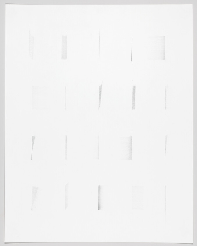 White paper with a grid of faint rectangular cutouts revealing slight shadows underneath.